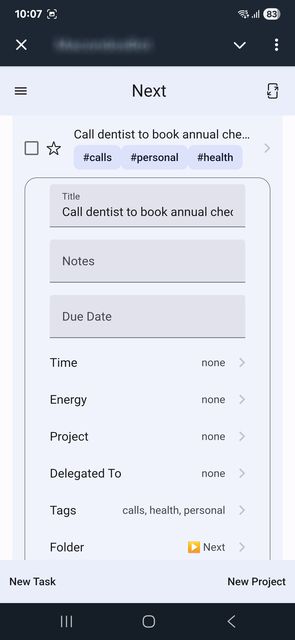 GTD Assistant interface